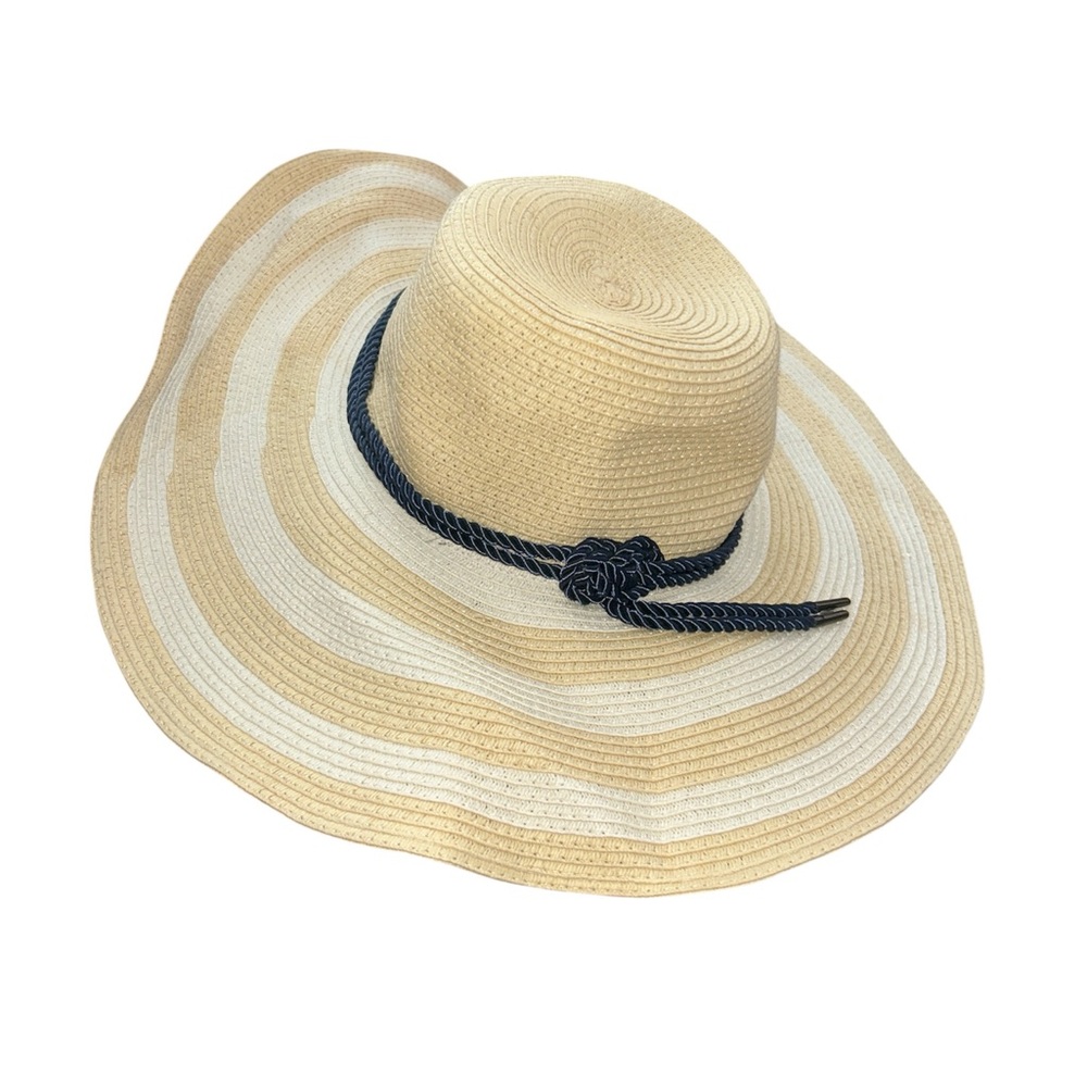 Betmar Wide Brim Striped Sun Hat with Navy Rope Band